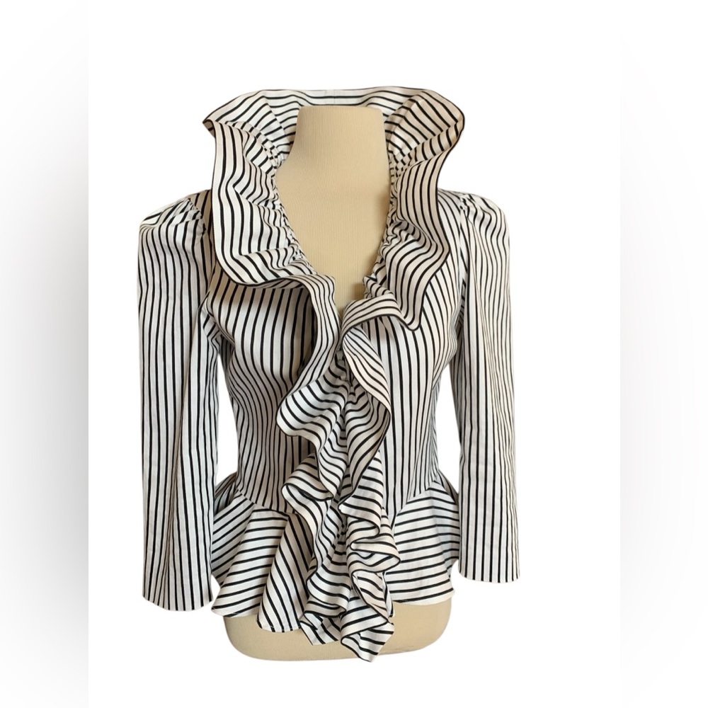 Boston Proper Black and White Striped Button Down Shirt